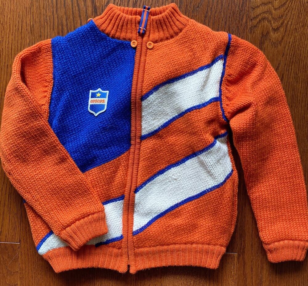 New Hand-Knitted Orange Zip-Up Cardigan Sweater with Hood & Lining Size 3–4 Year